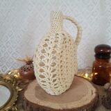 Bottle / vase soliflore macramé raffia / vintage plastic