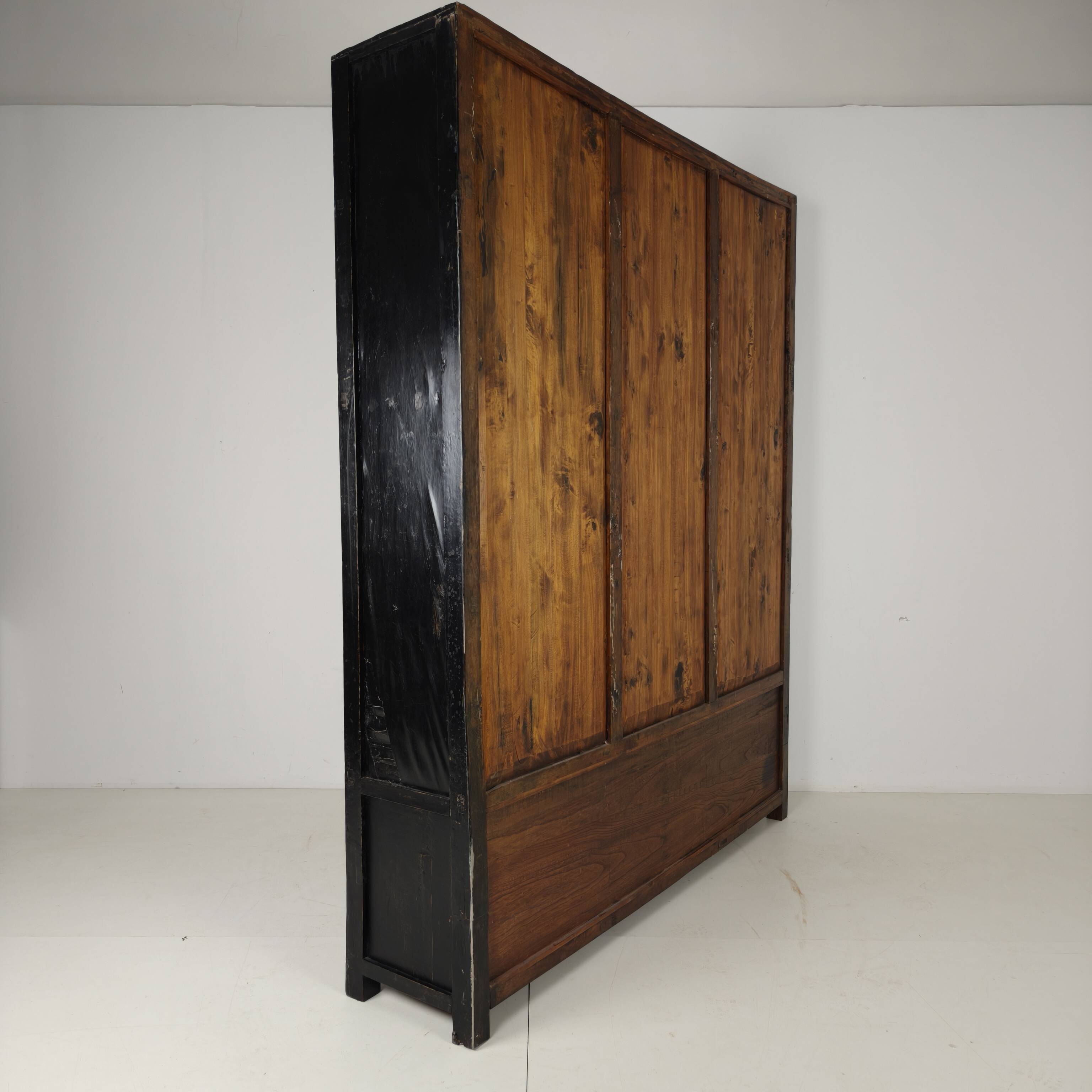 Antique Chinese Display Cabinet / Open Bookcase with Red Lacquer Interior