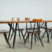 🟡 PIRKKA dining table chairs, Ilmari Tapiovaara, Laukaan Puu, Finland 1950