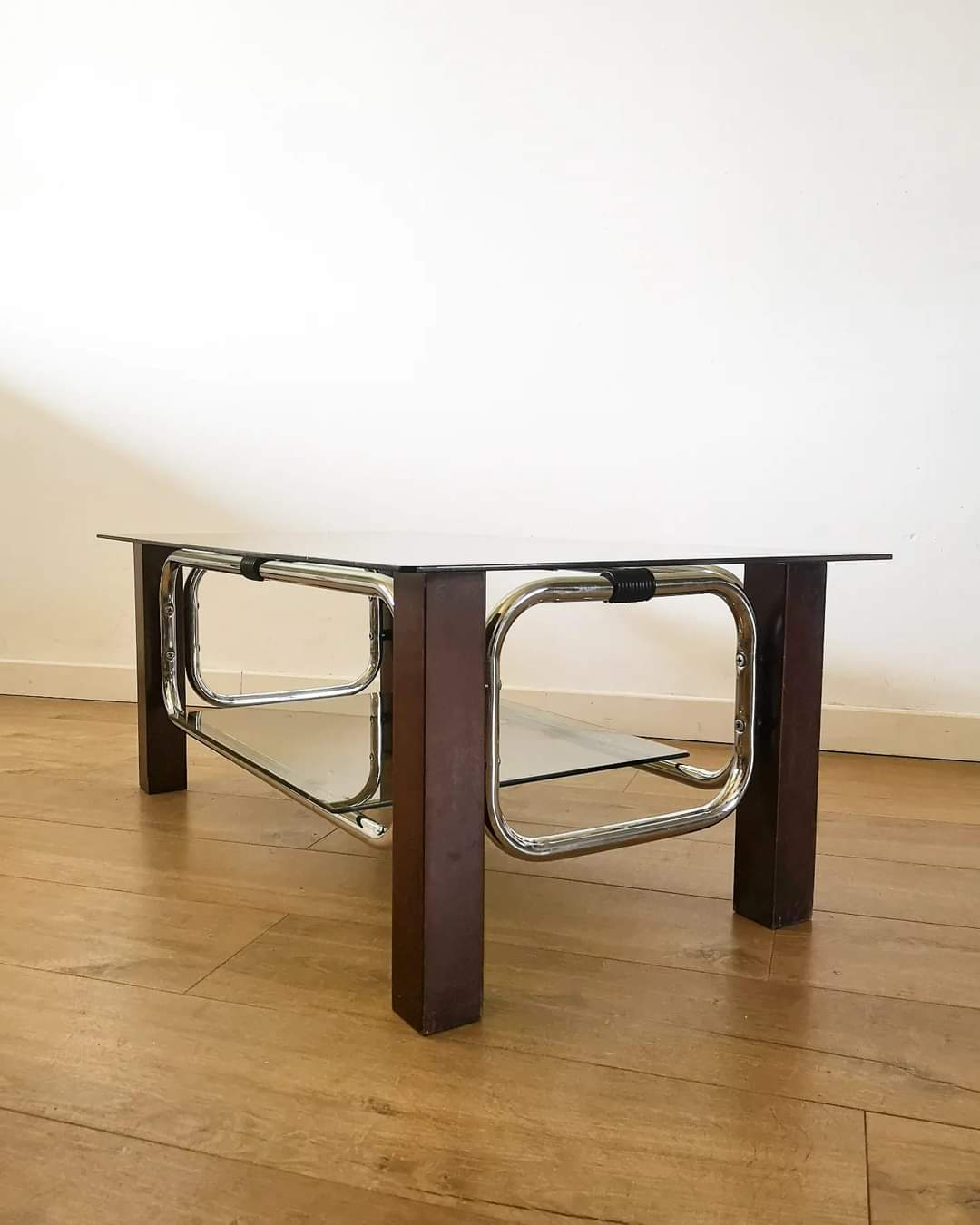 Coffee table 70 double smoked glass tray