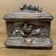 Old signature silver bronze box box, decor hunting scenes