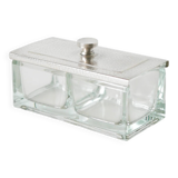 Silver-plated and glass condiment pot, 1930