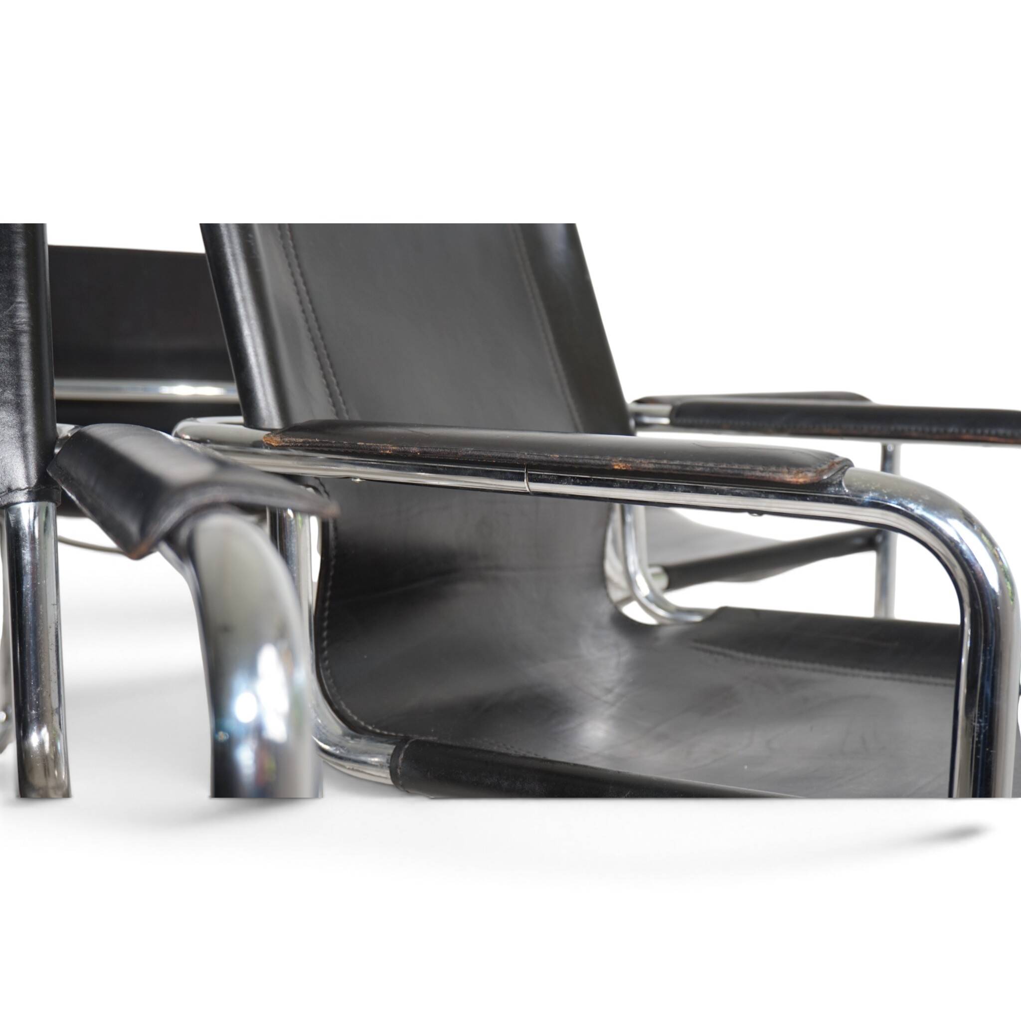 Matteo Grassi Set of 6 Visitor Chairs, Leather/Chrome Dining Chairs, 1970