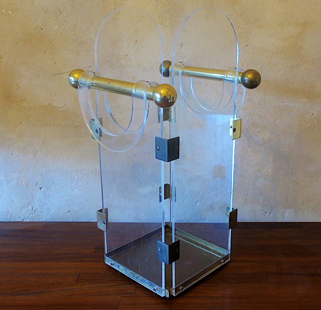 Umbrella stand in brass and clear lucite / plexiglass, 1960s