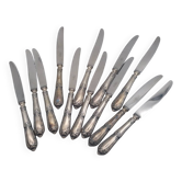 Set of 12 sfam knives in silver metal and stainless steel blades
