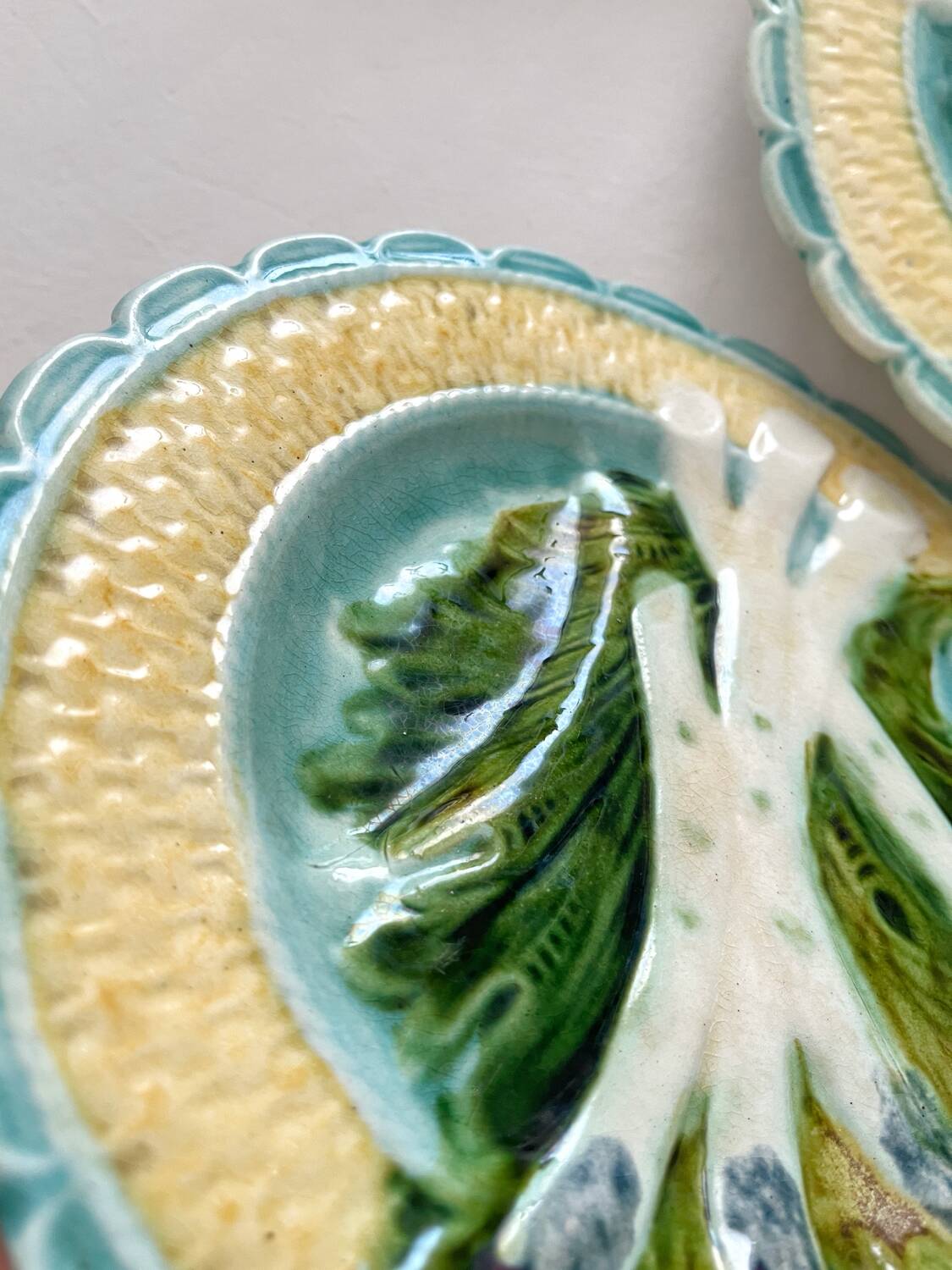 6 antique asparagus plates in Salins faience barbotine