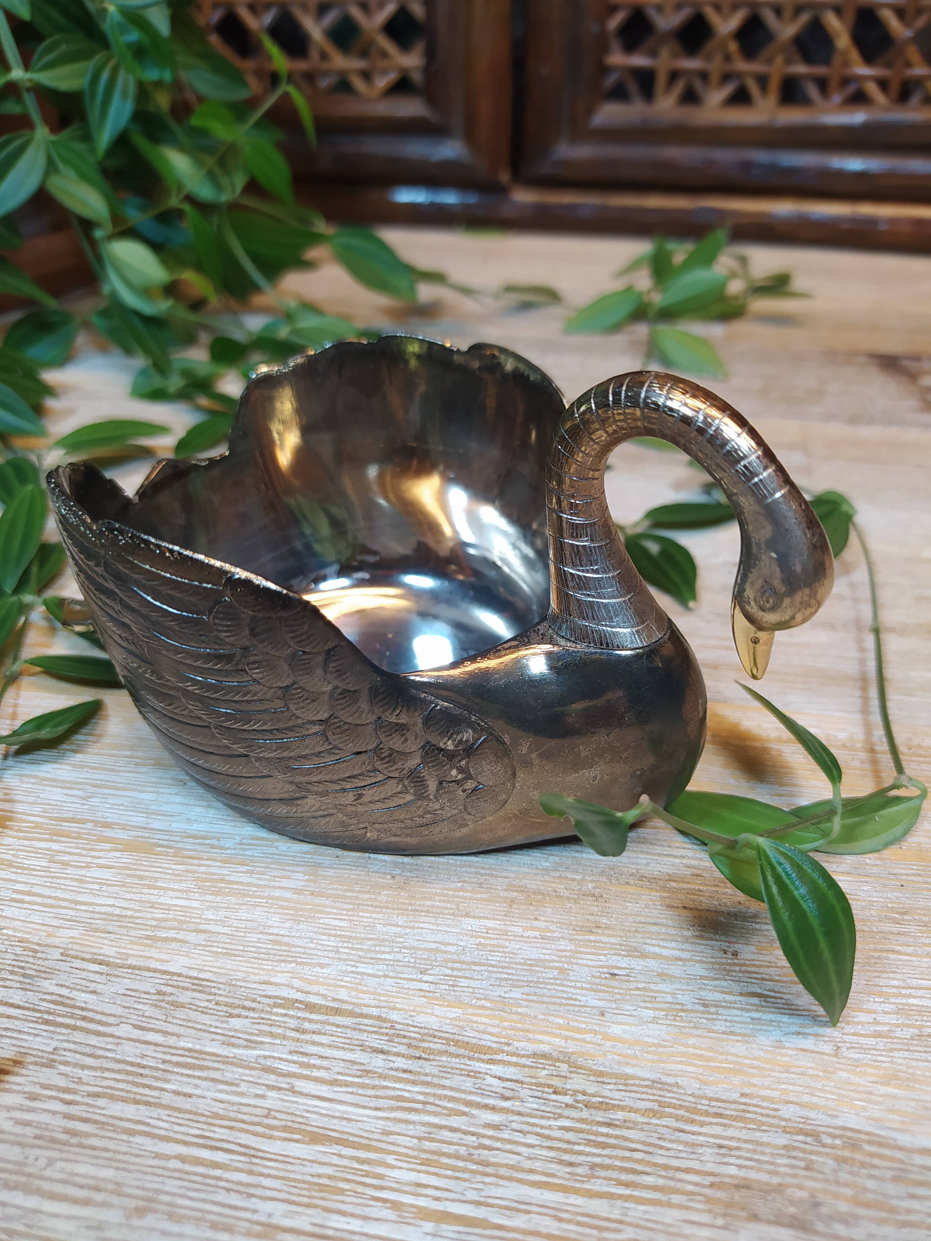 Vintage decorative metal swan