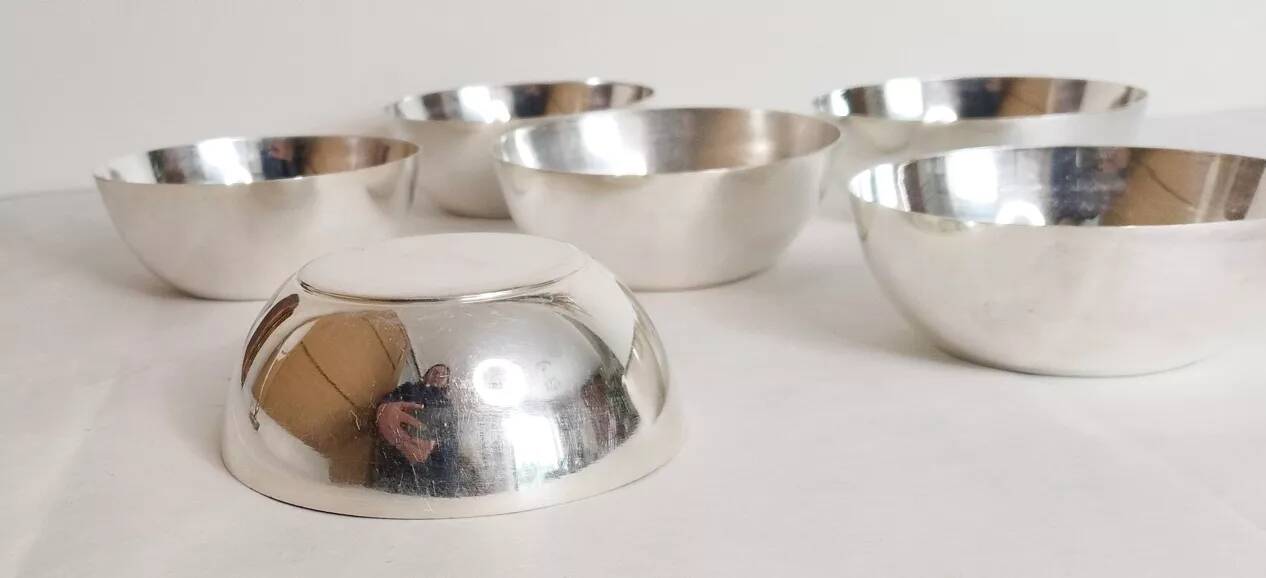 Silver-plated metal cups, ice cream or sorbet cups