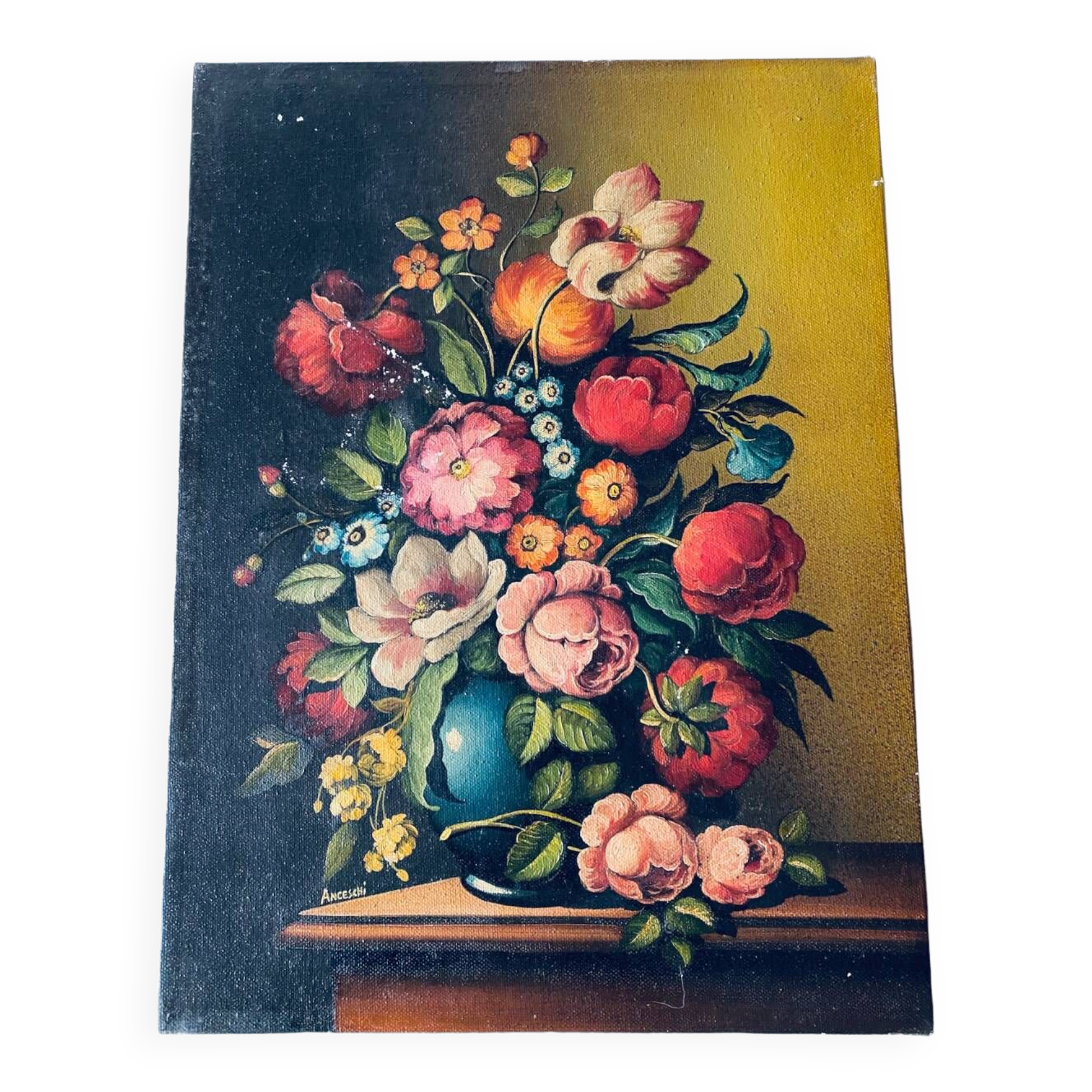 Oil on canvas bouquet of flowers signed Anceschi