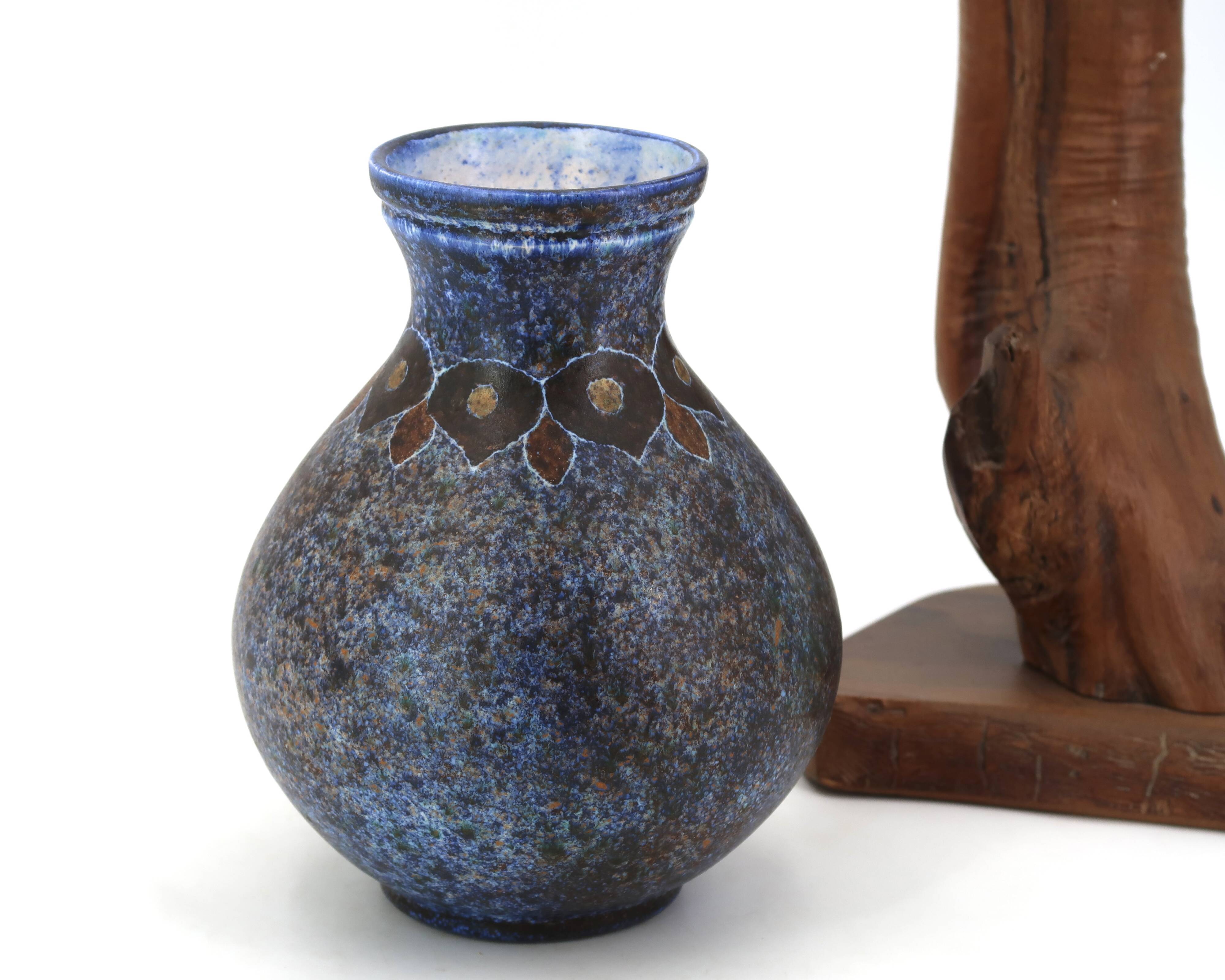 Blue speckled ceramic vase by Bernard Buffat, 1970s.