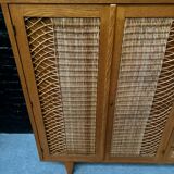 Vintage retro 1960s rattan and wood cabinet with desk section