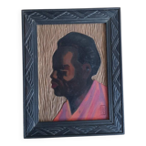 Framed wood portrait signed LH