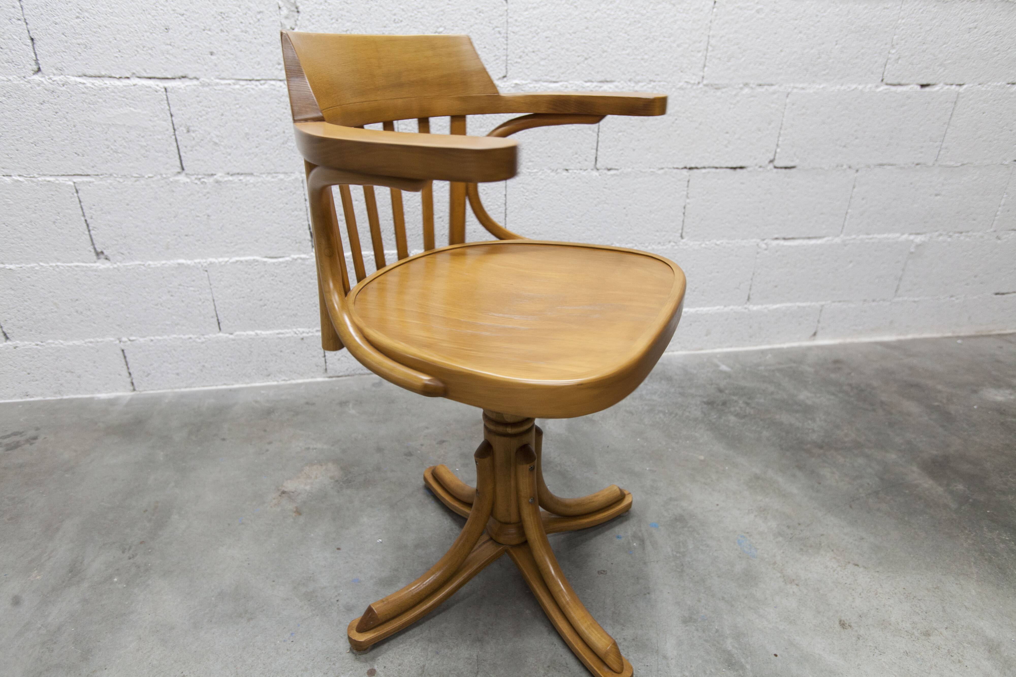 Scandinavian 1960s curved wood swivel office chair