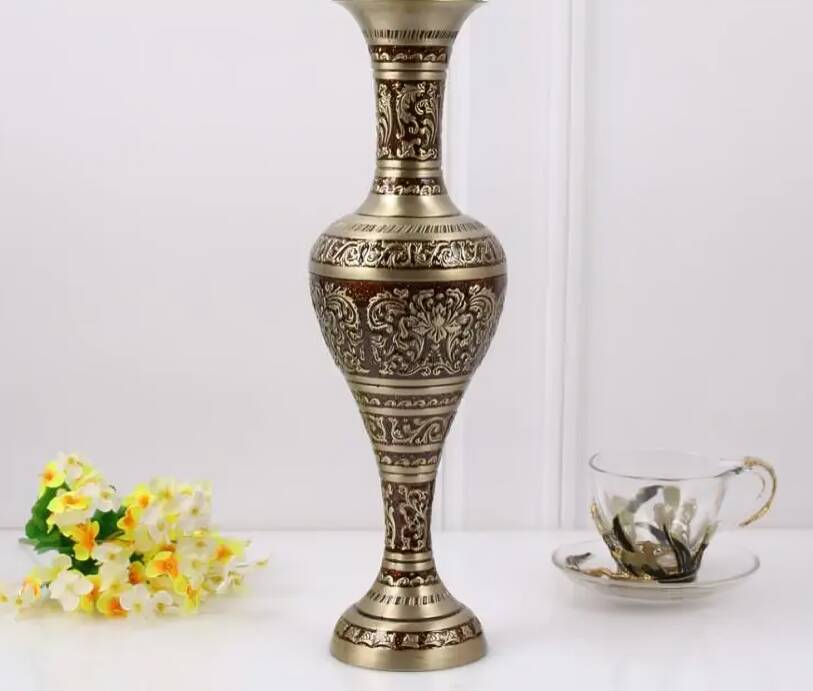 Large European Vintage Metal Vase - Decorative Bronze Tabletop Display