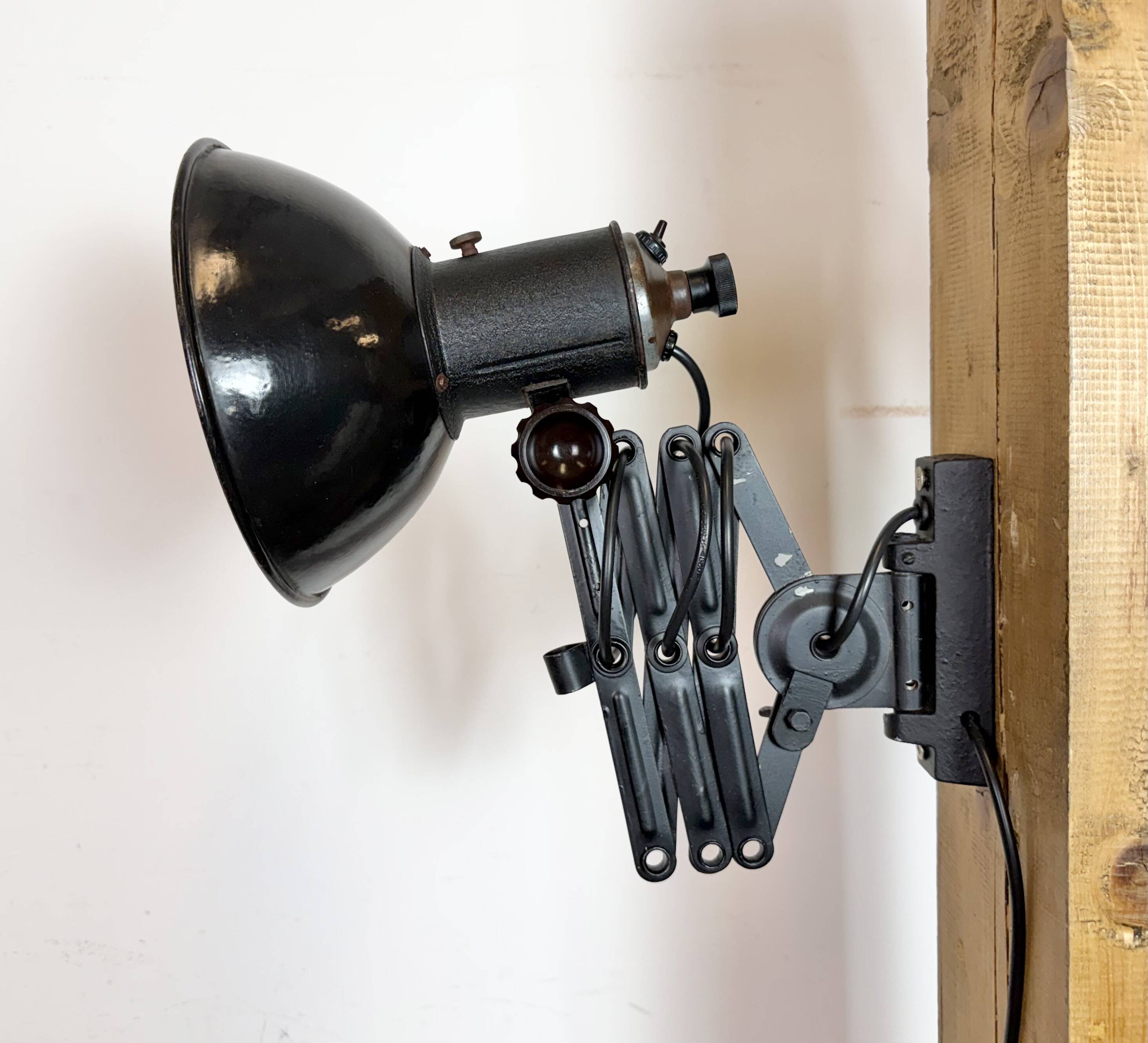 Industrial Black Enamel Scissor Wall Lamp, 1950s