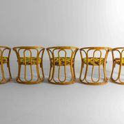 Ensemble funky de cinq chaises en bambou des années 60
