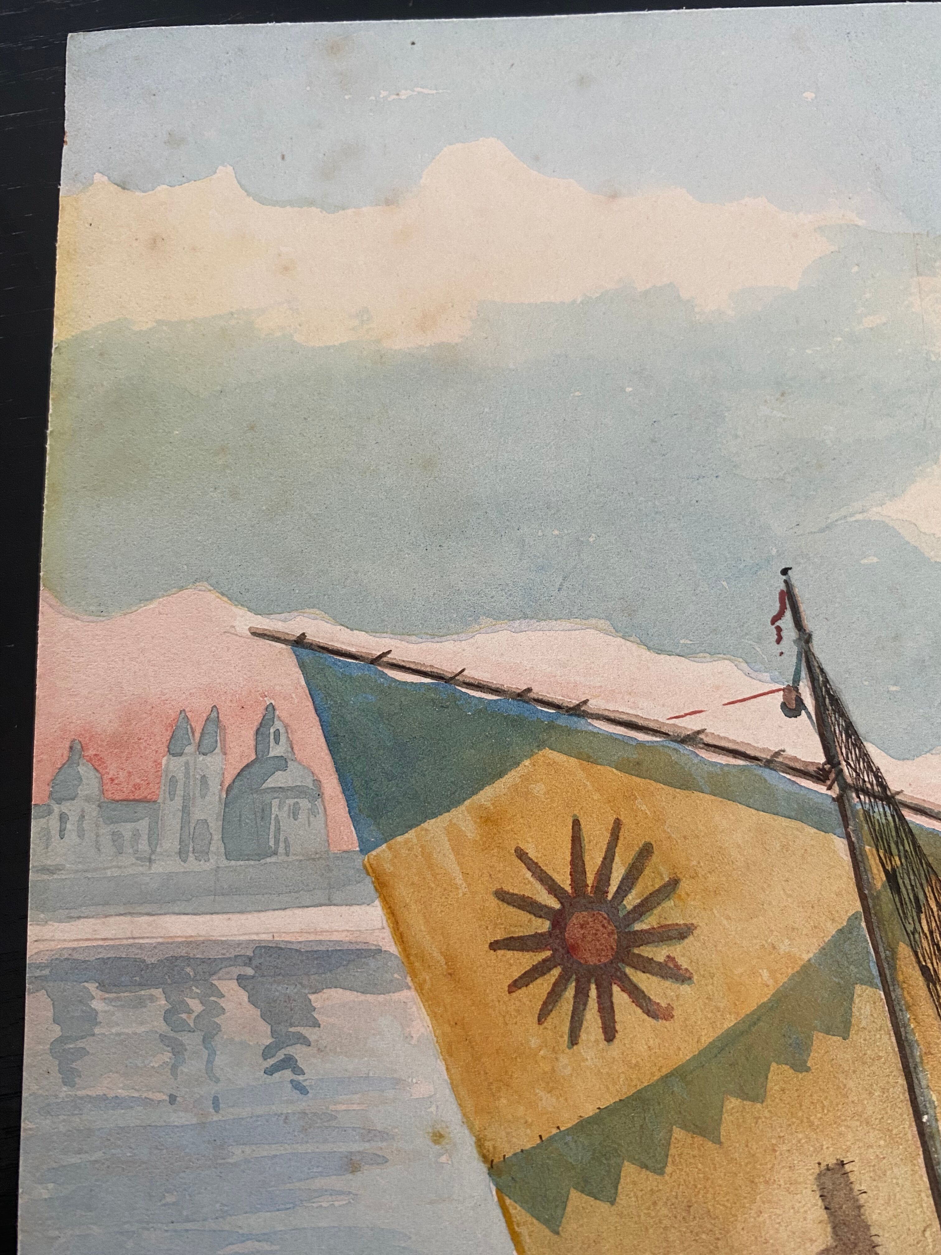 Watercolor illustration on cardboard