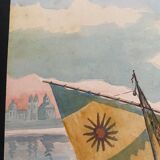 Watercolor illustration on cardboard