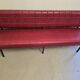 1960s double bistro bench in buttoned burgundy red skai