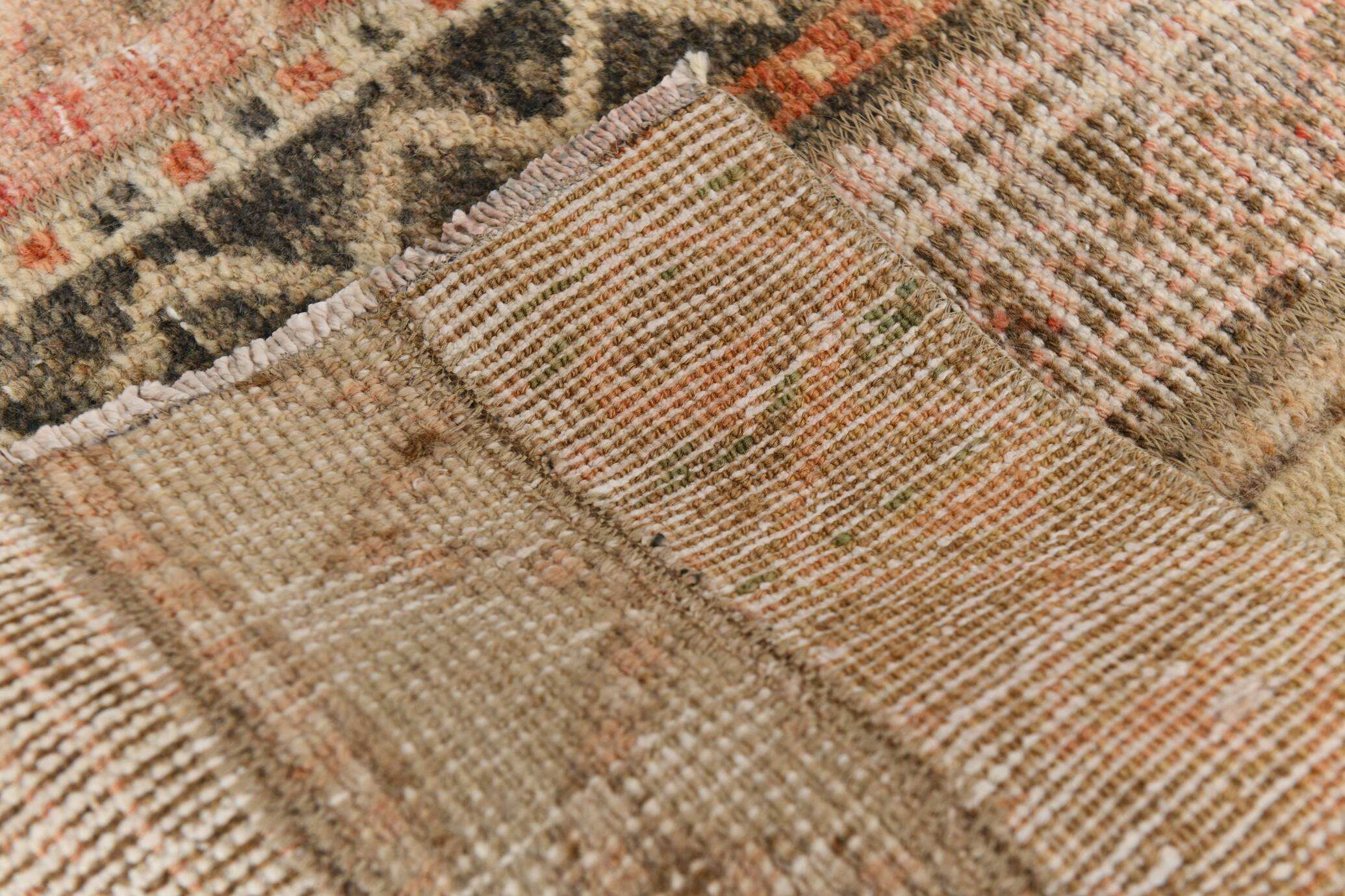 2x9 Vintage Brown & Cream Turkish Runner Rug, 60x263Cm