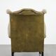 Moss green cow leather Chesterfield wingback armchair in English style