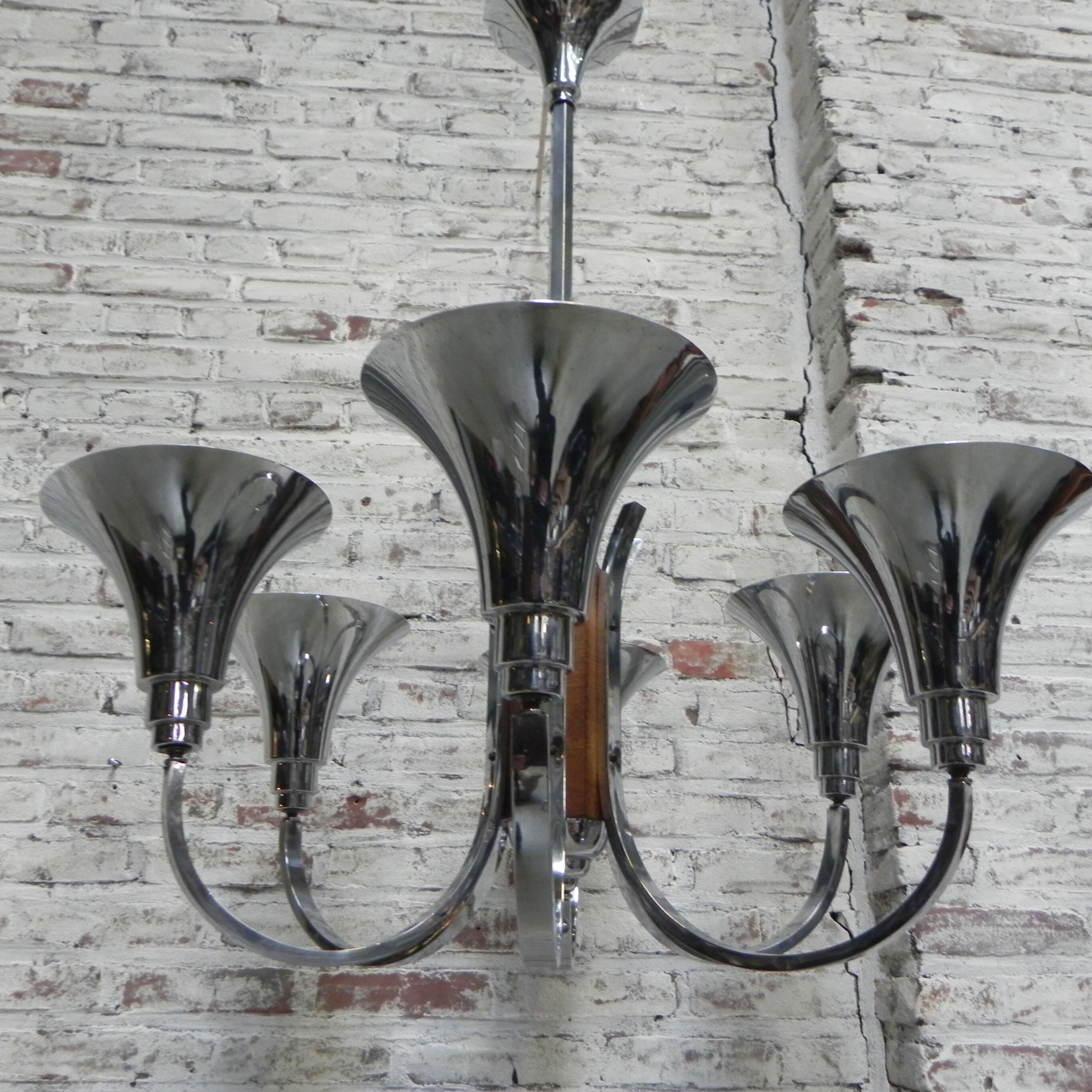 Art Deco hanging lamp with 6 chromed vials