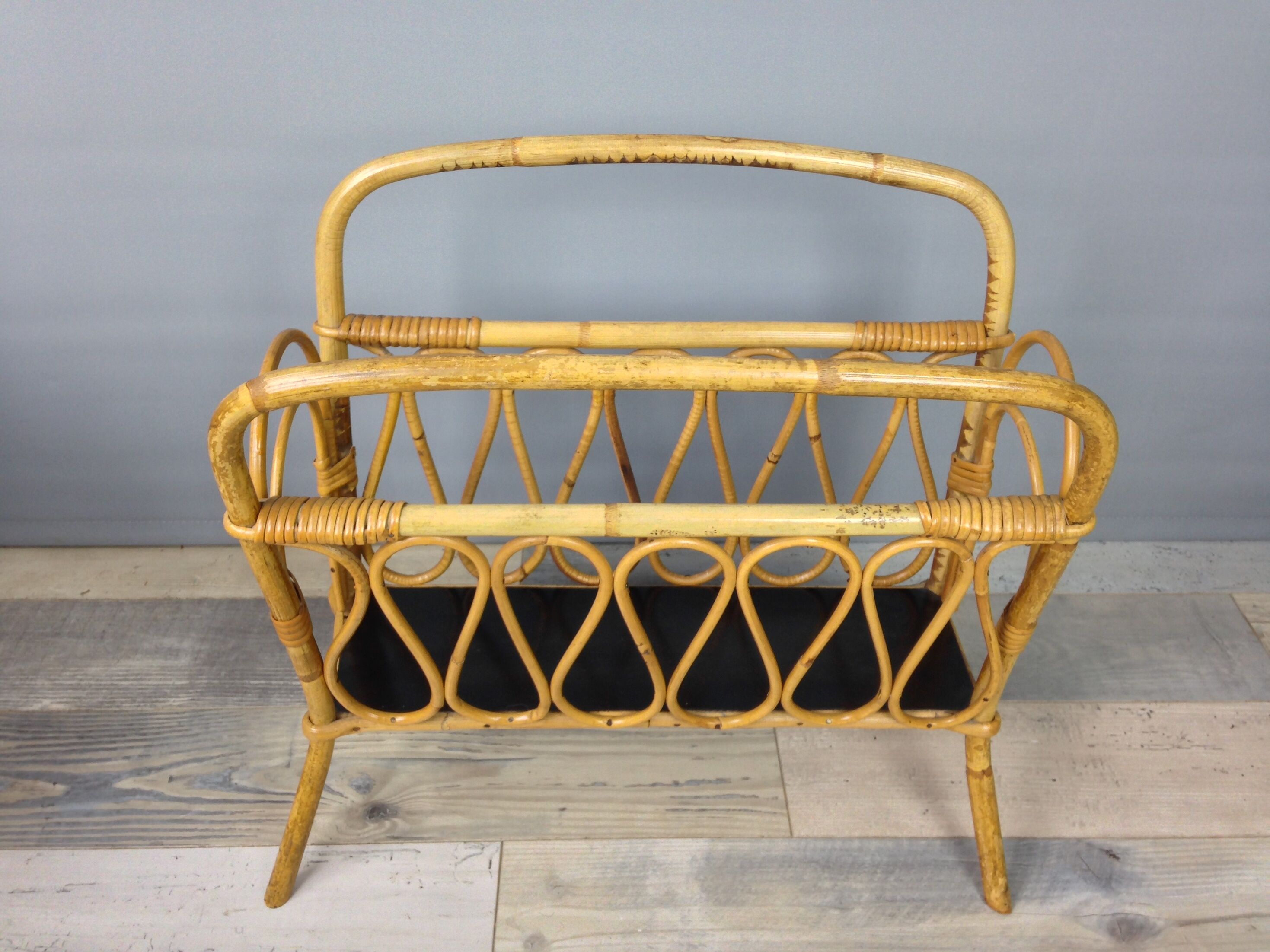 60s magazine holders in rattan and black formica