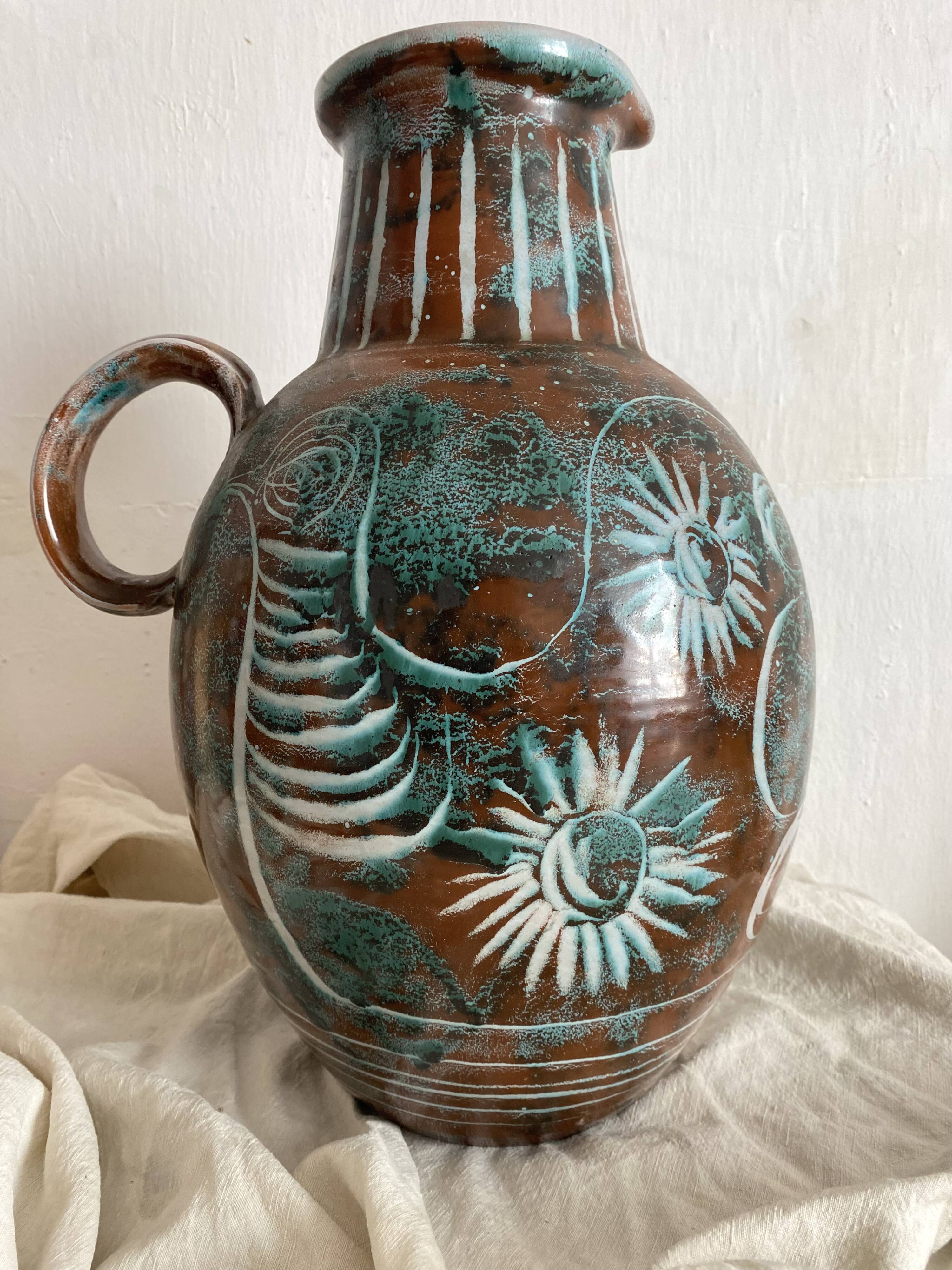 Handmade ceramic vase by Mongolfier, signed Yvon Roy, 1960