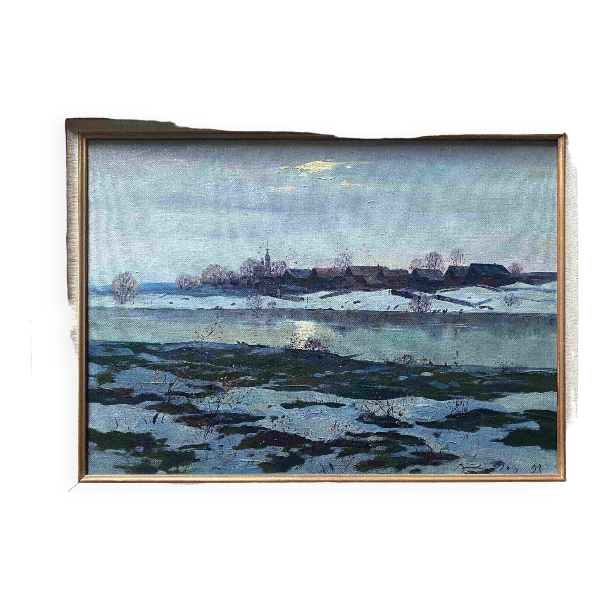HST Russian school painting "Winter landscape" 1993 signed located + frame