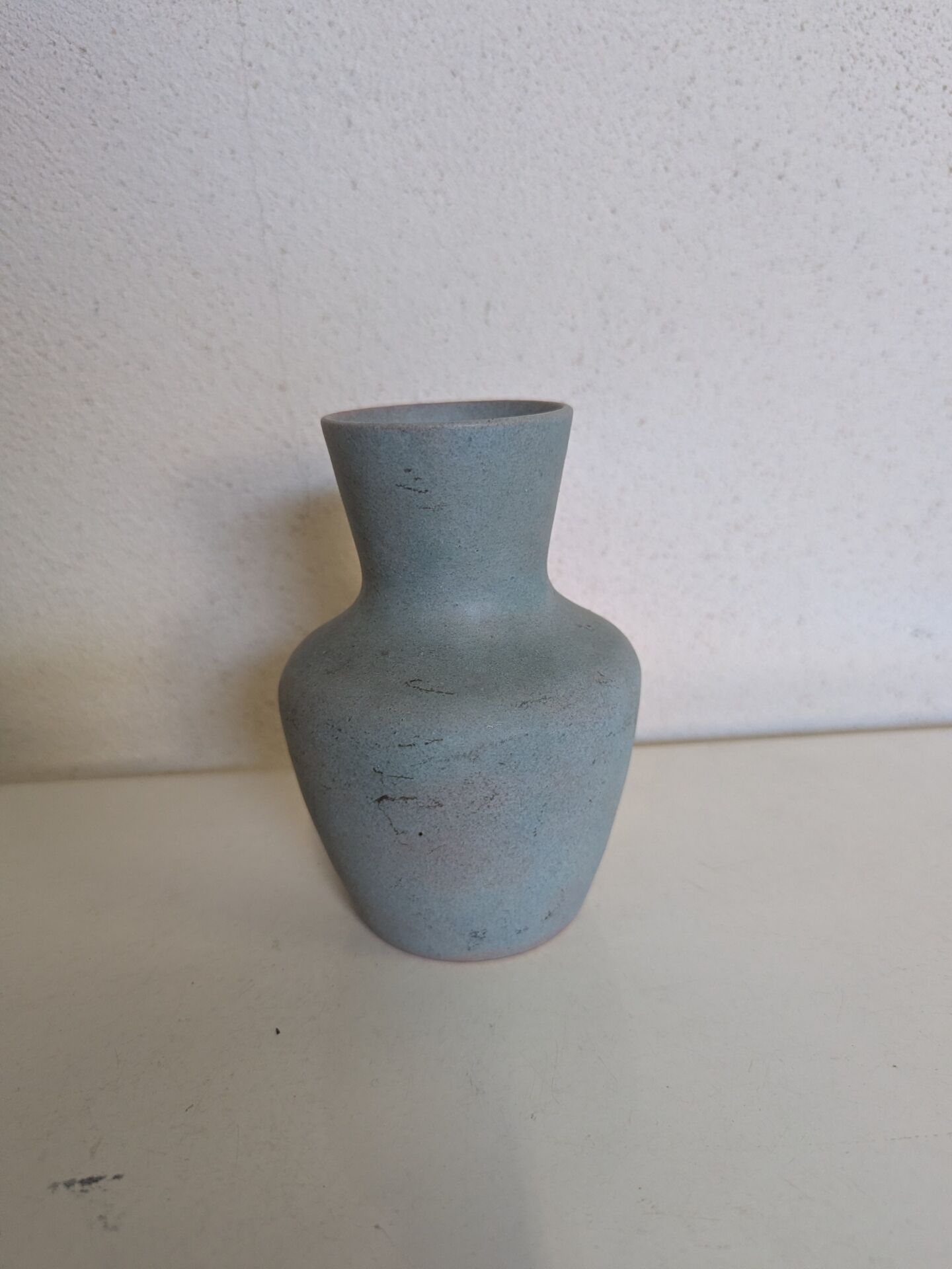 Small blue-grey glazed stoneware vase signed CB, studio work, year