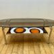 Table basse vintage en verre fumée et céramique
