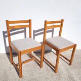 Pair of 80s chairs in pine and checked fabric