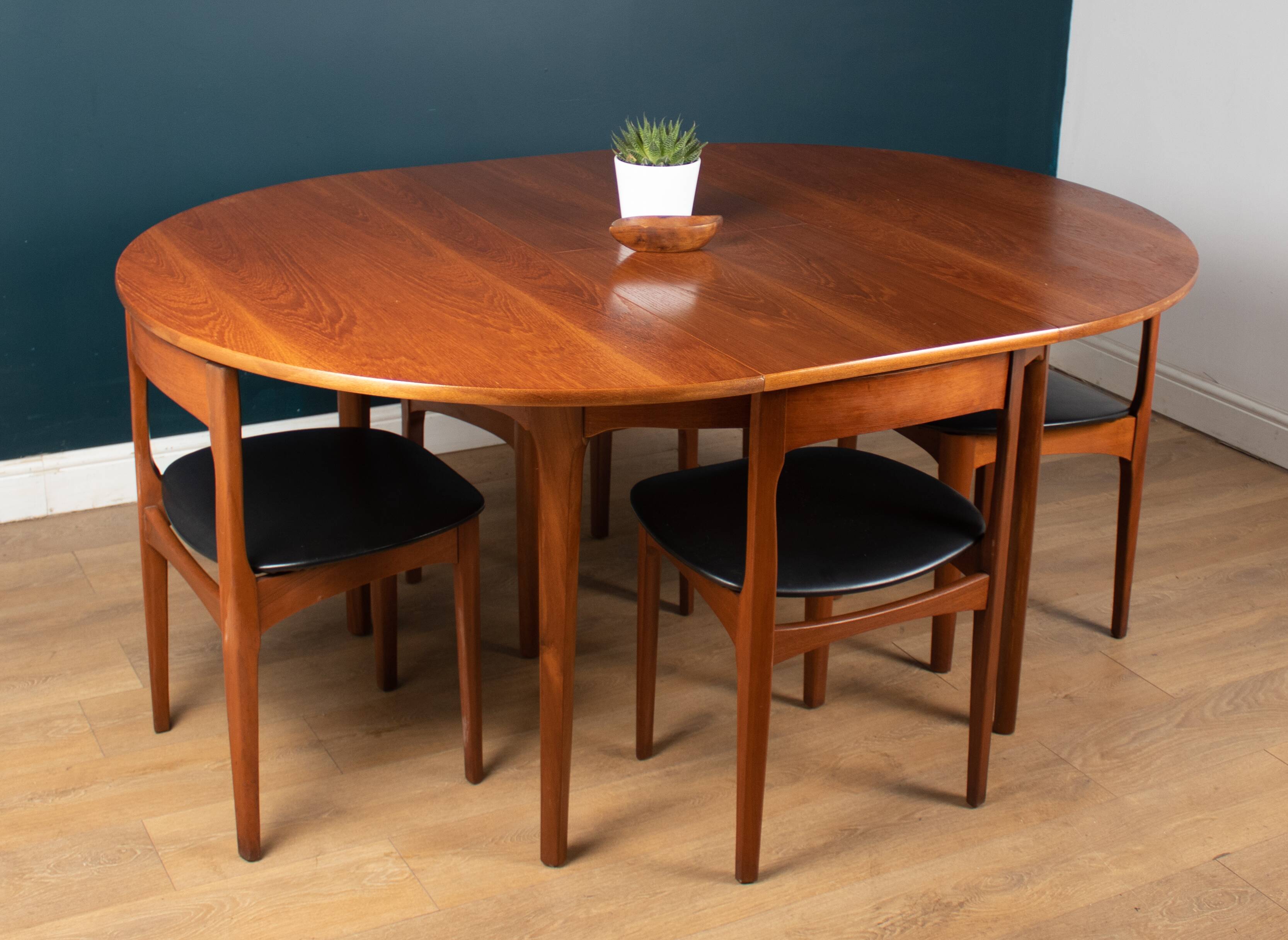 Retro Teak 1960s Round Dining Table & Four Space Saving Chairs By Nathan