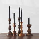 Scandinavian Wooden Candleholders, Set of 5
