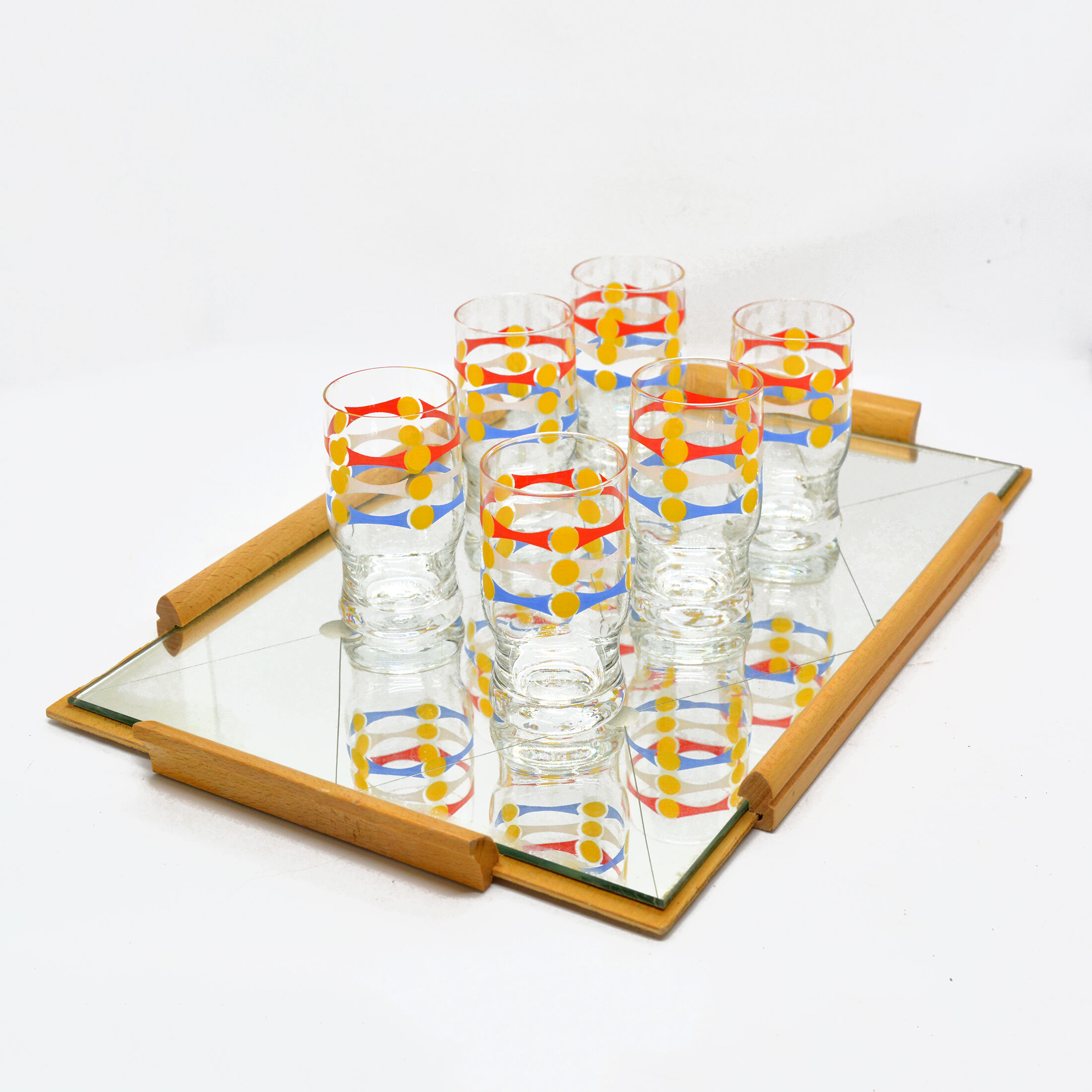 1960 set of 6 glasses with mirror tray, Germany