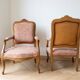 Pair of cabriolet armchairs in Louis XV style in light walnut.