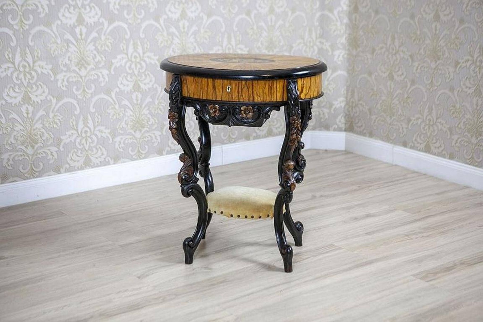 Inlaid Sewing Table in Various Woods, 1890s