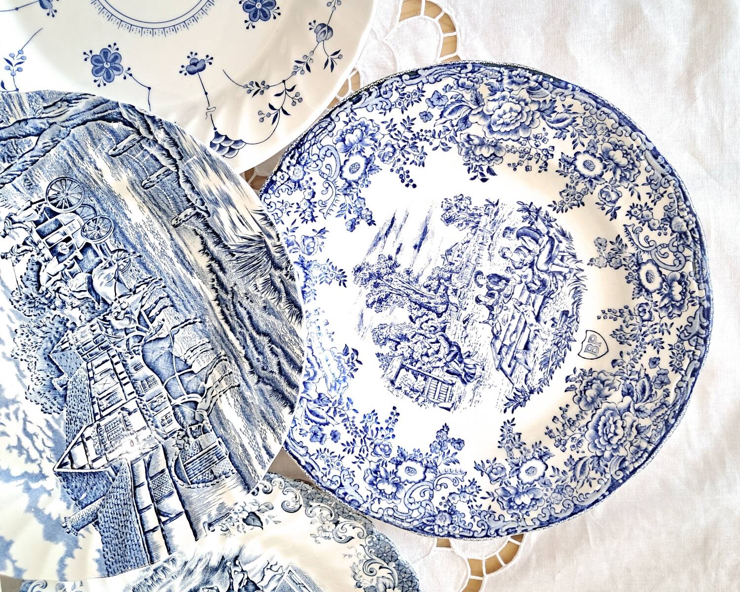 Mismatched antique dinner plates