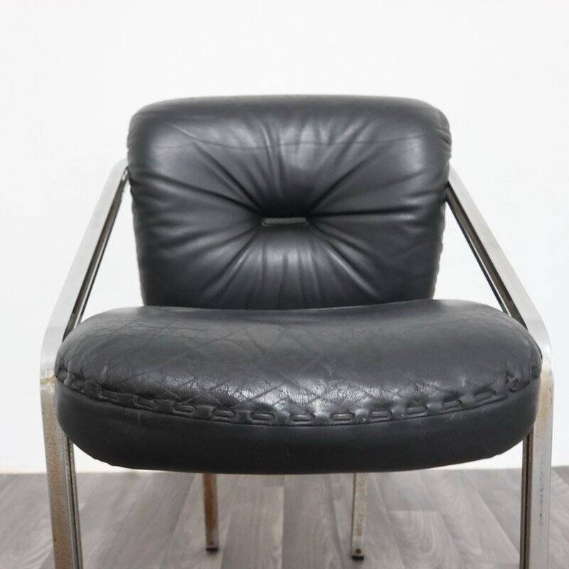 Dining Chairs with Steel and Leather by Mobil Girgi, 1970s, Set of 4