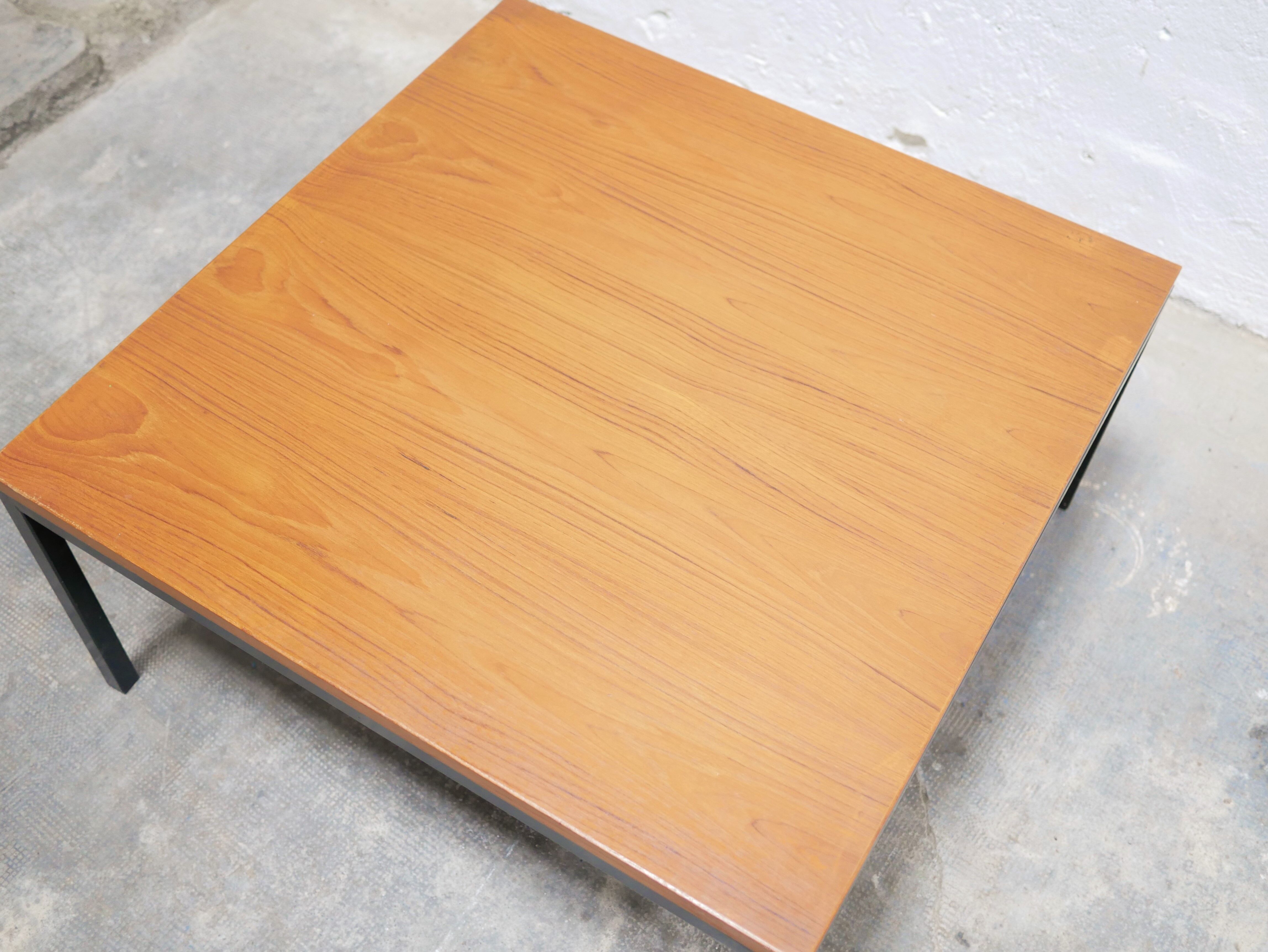 Vintage square modernist coffee table in teak and metal