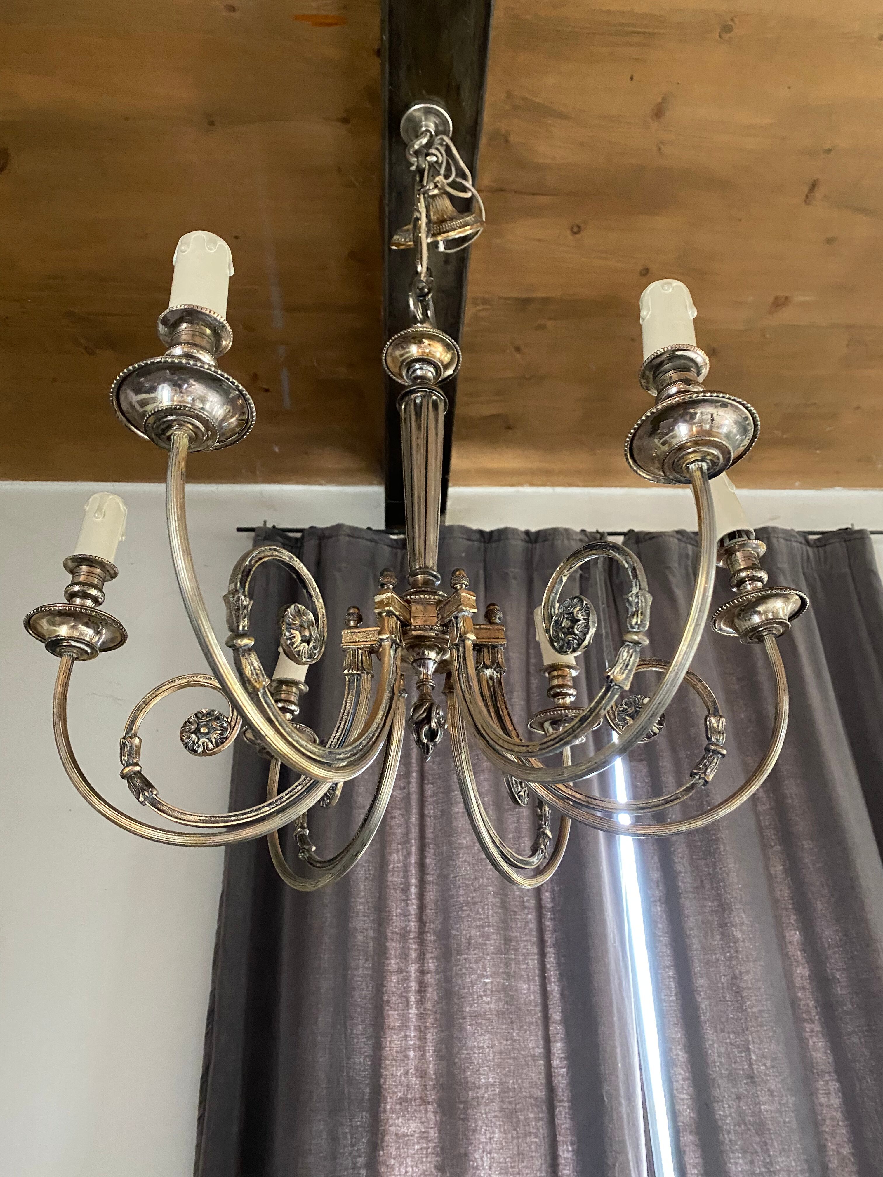 Neo-classical chandelier silver metal