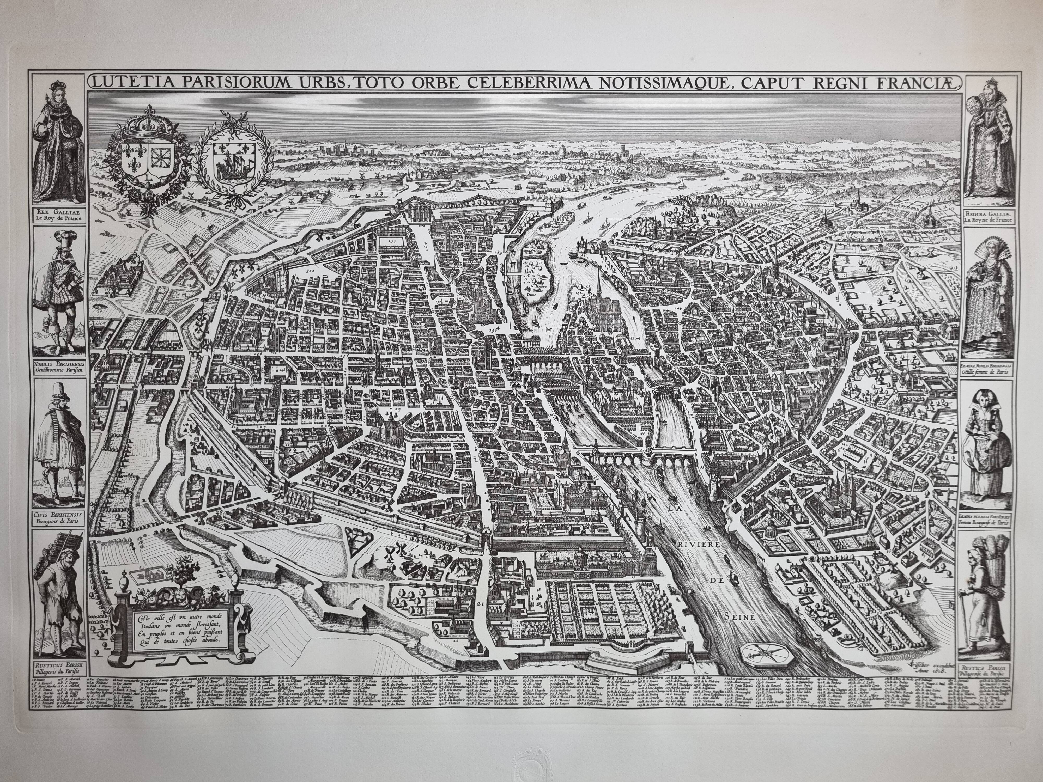 Vintage reproduction, Lutetia Parisiorum Urbis, 1618, after Sebastian Munster, 105 x 73 cm