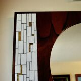Vintage rosewood and ceramic mirror by berthold muller 1950