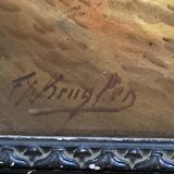 Grand Orientalist painting - the dromedaries and the Bedouins in the desert.