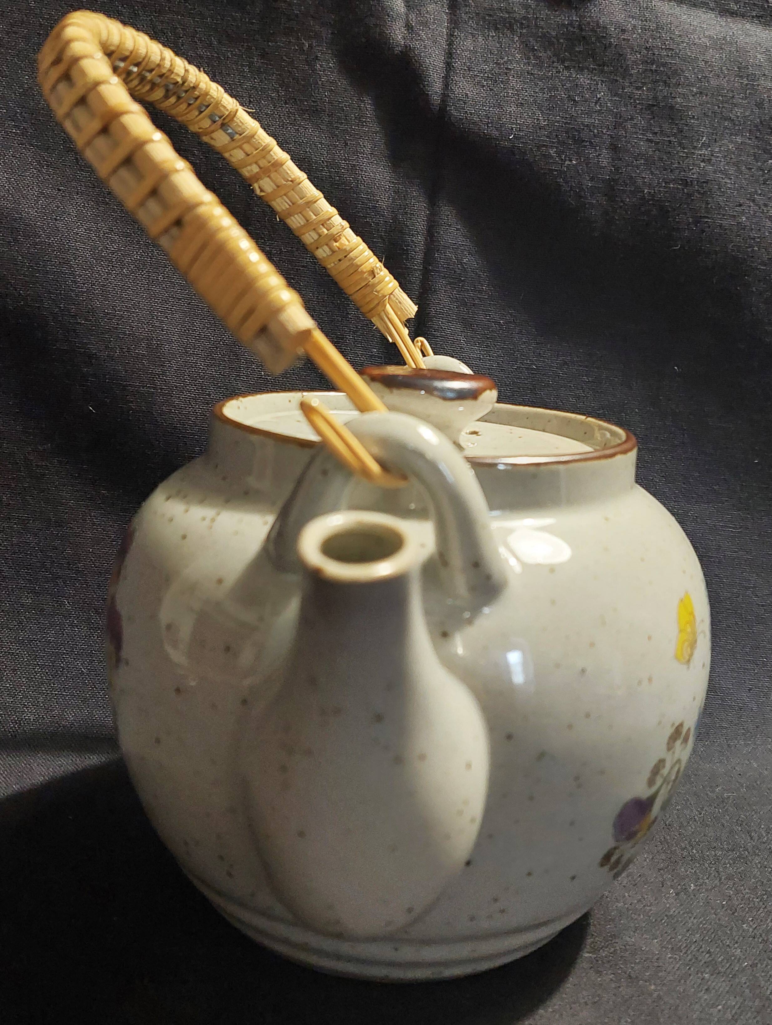 Vintage stoneware six cup tea set and teapot