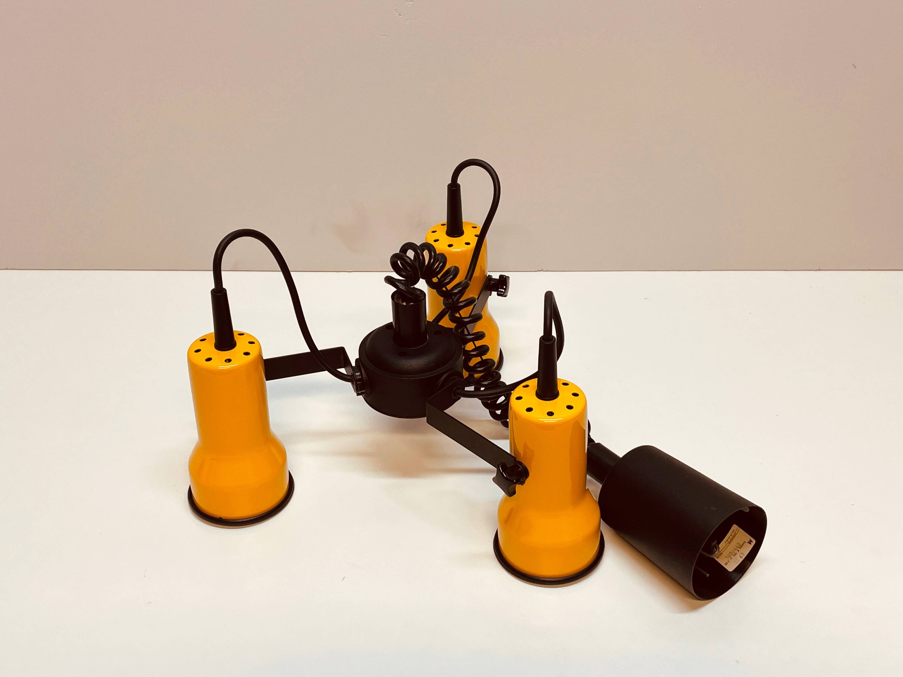 Yellow three-bulb hanging lamp, Mand Eurolux, 1970