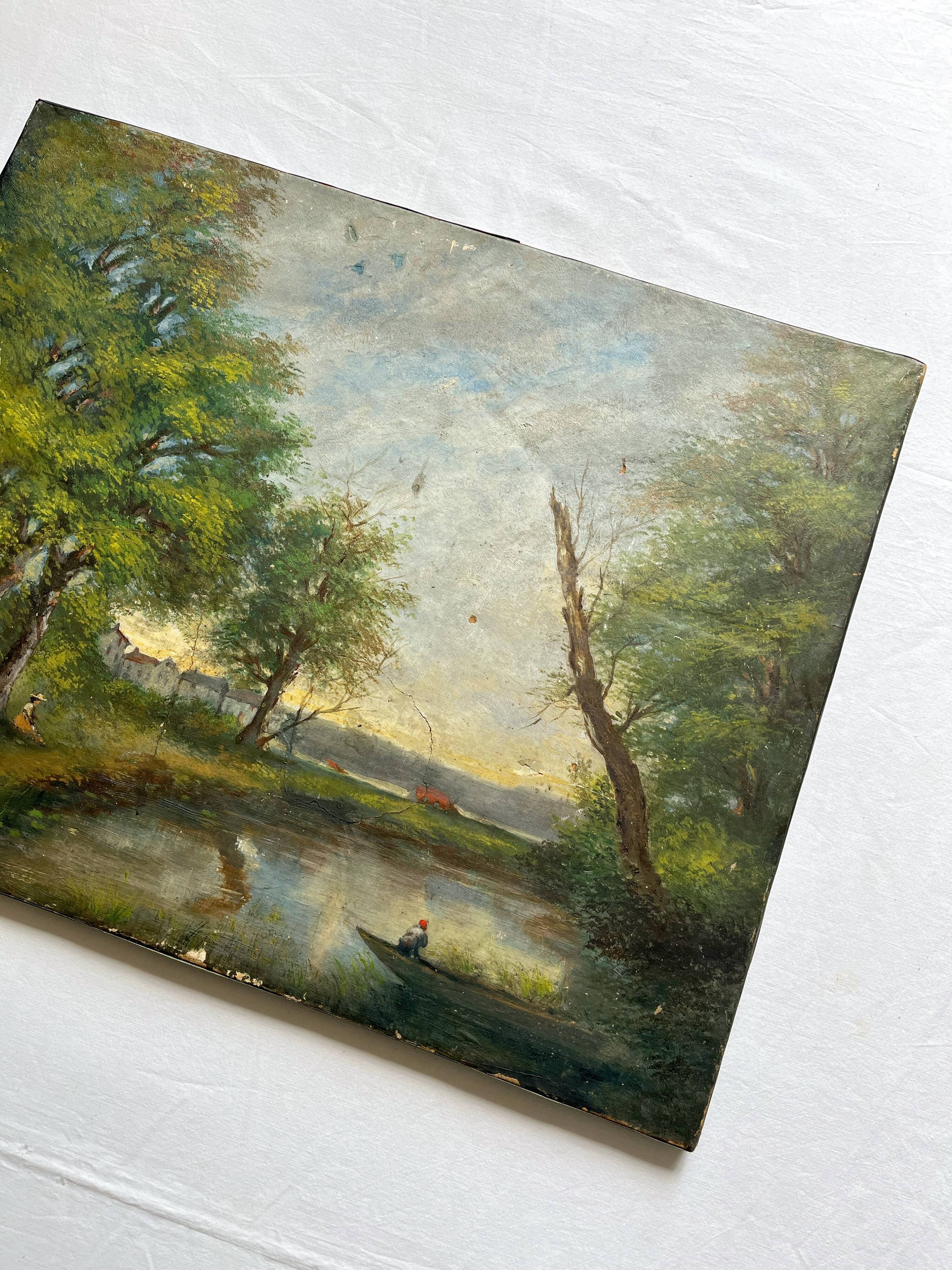 Peinture huile sur toile paysage datée de 1904