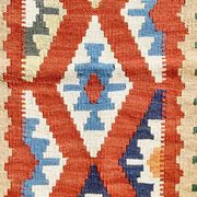 Kilim Shirazi in Green, terracotta and sky blue wool, handmade