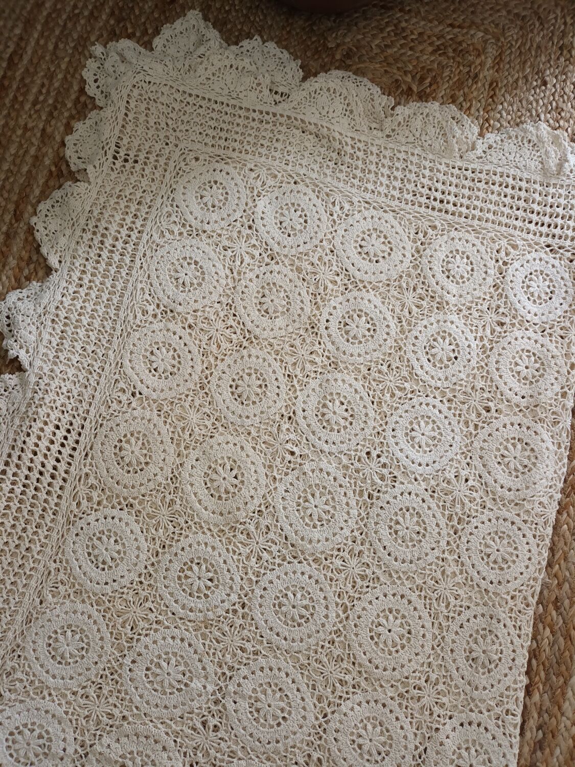 Vintage beige crochet bedspread