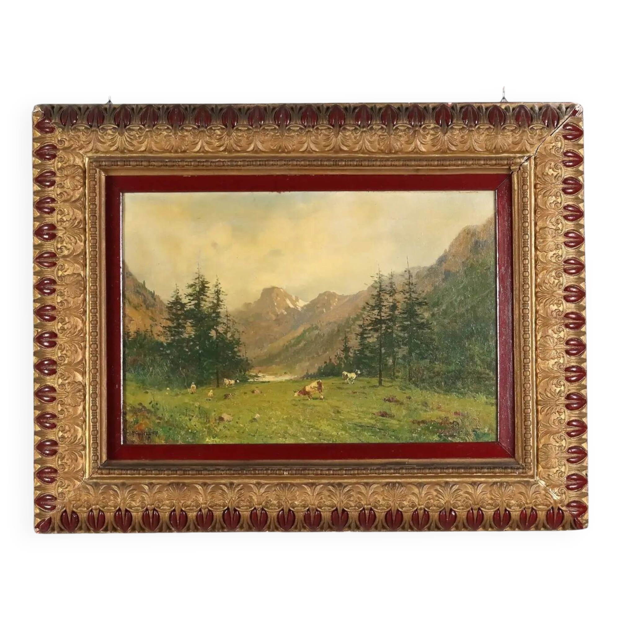 Ancient painting by Giuseppe Buscaglione, oil on canvas, 19th century.